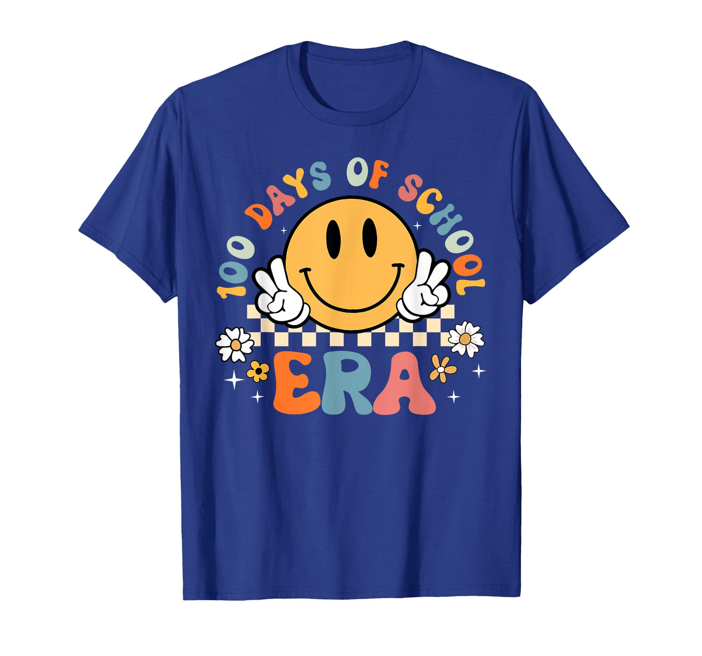100 Days of School Era Groovy 100th Day School Hippie Face T-Shirt