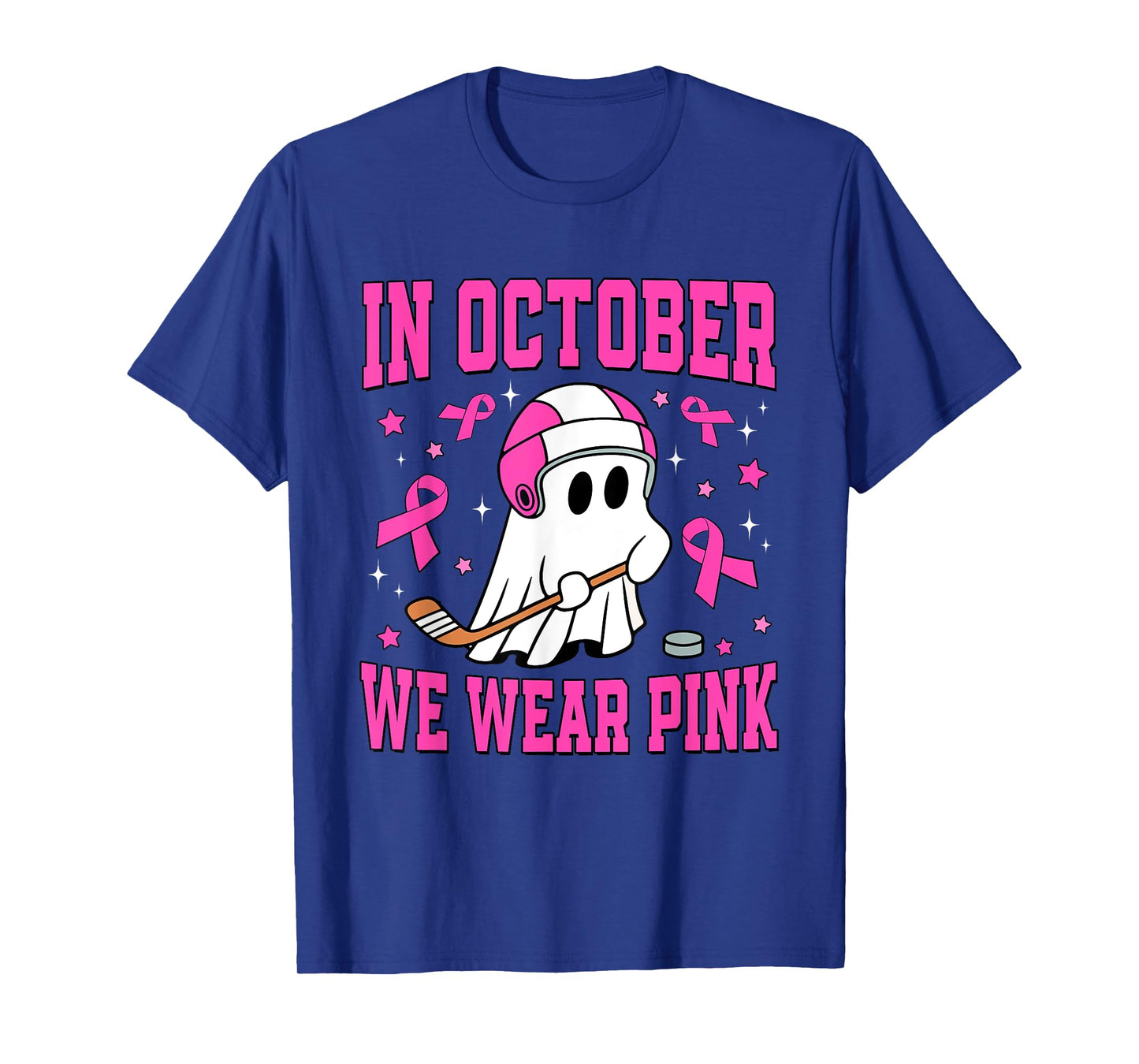 In October We Wear Pink Ghost Hockey Breast Cancer T-Shirt
