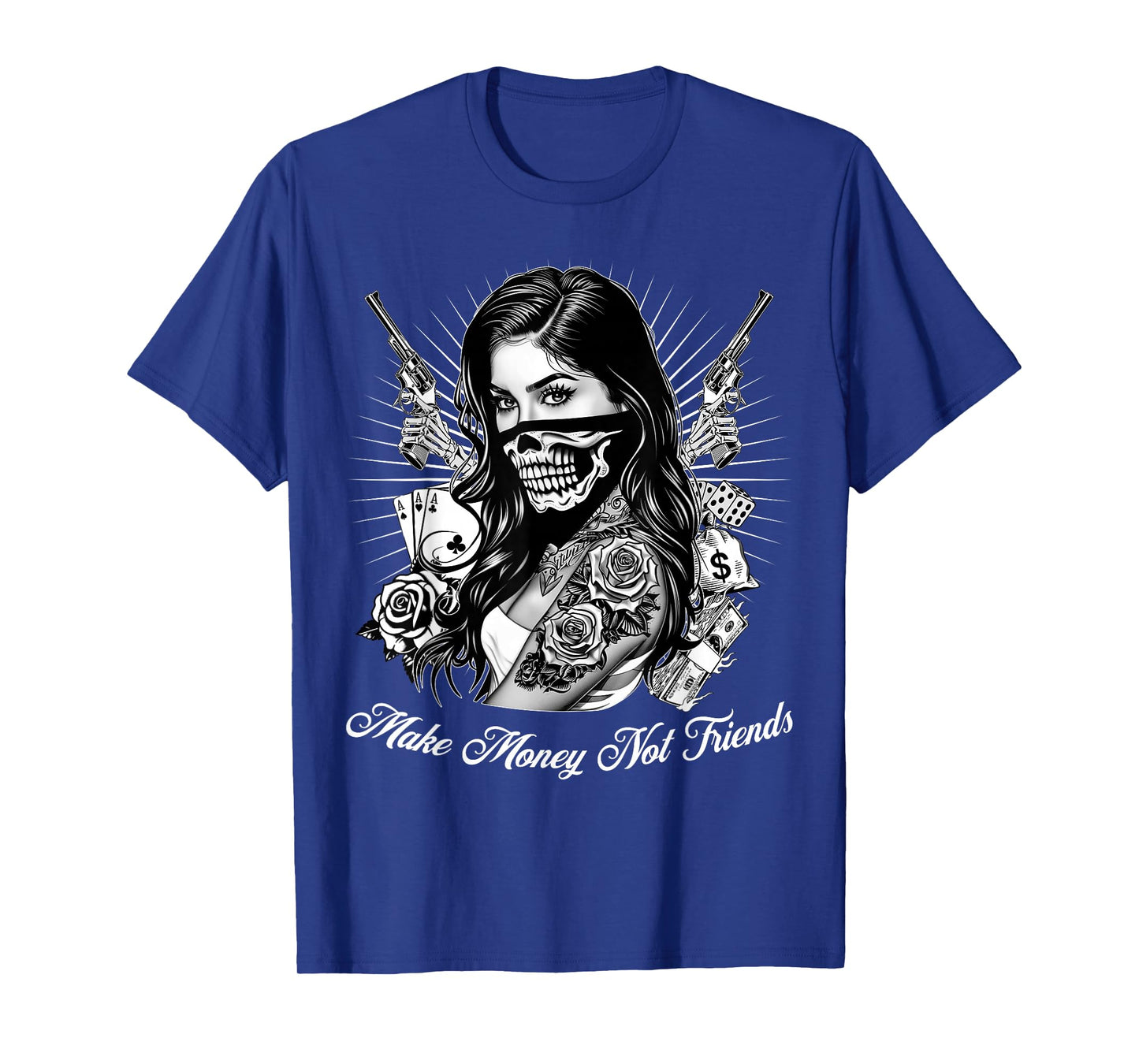 Make Money Not Friends Chicano Gangsta Girl Skull Bandana T-Shirt