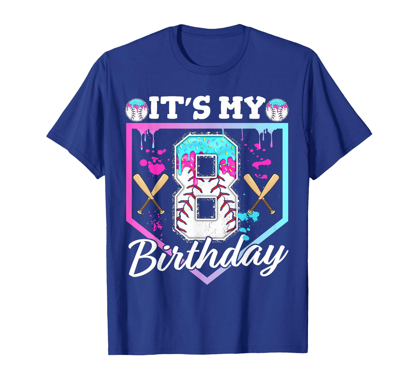 Baseball Drip 8 Year Old Ice Cream 8th Birthday Boy Dripping T-Shirt