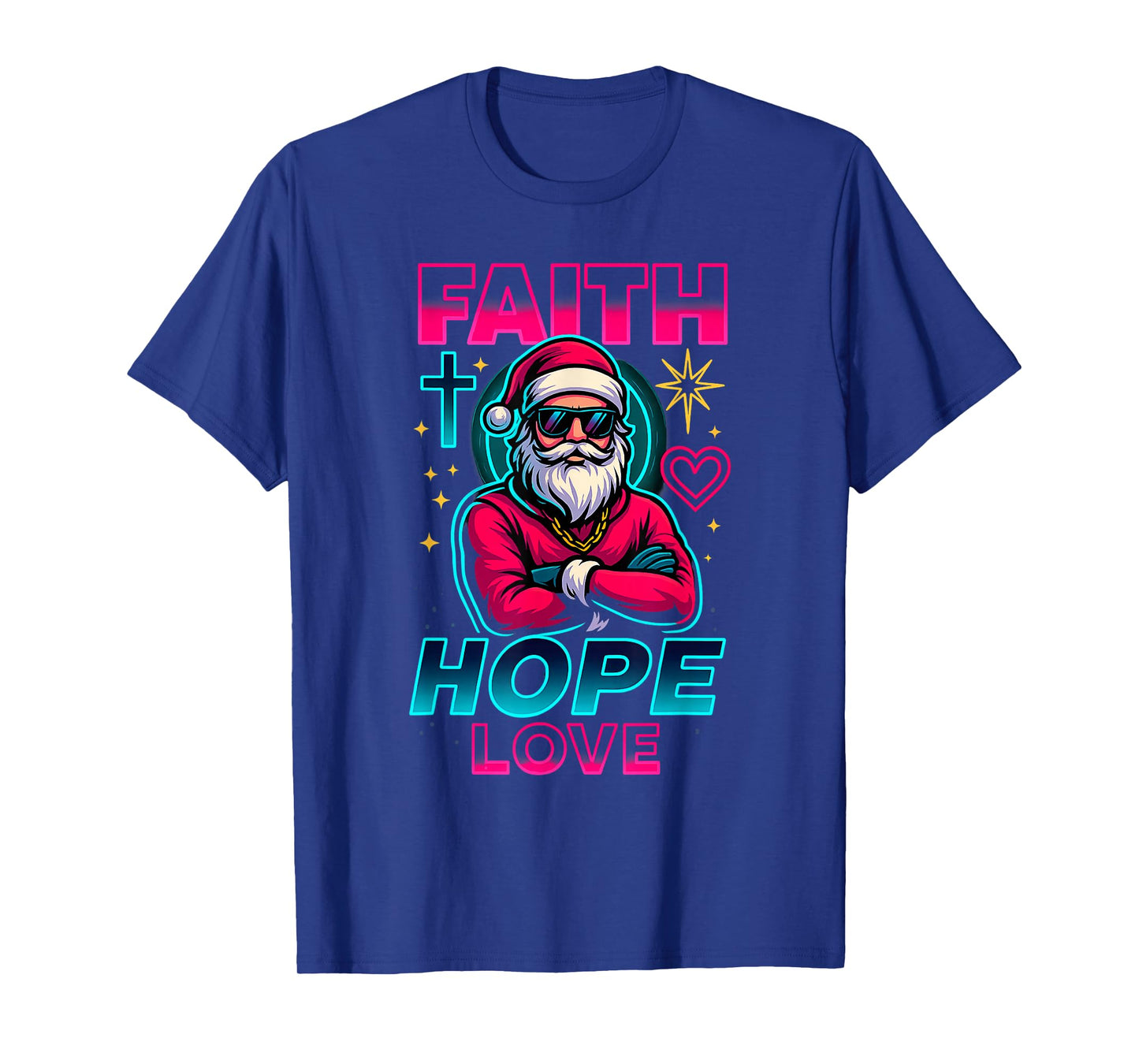 Retro Santa Faith Hope Love Christmas Design T-Shirt