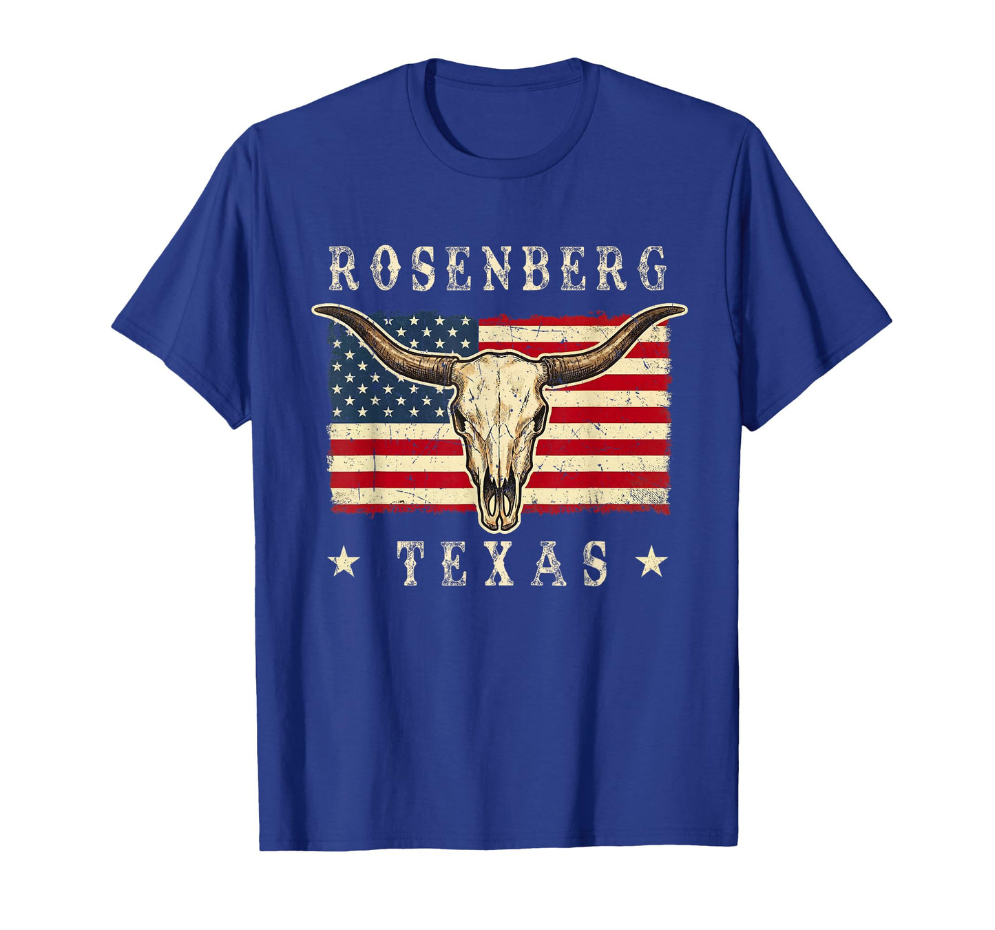 Rosenberg, Texas Western Retro Patriotic Skull Design T-Shirt
