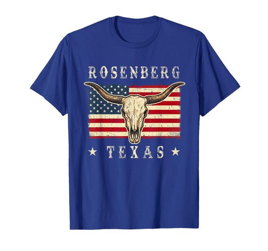 Rosenberg, Texas Western Retro Patriotic Skull Design T-Shirt