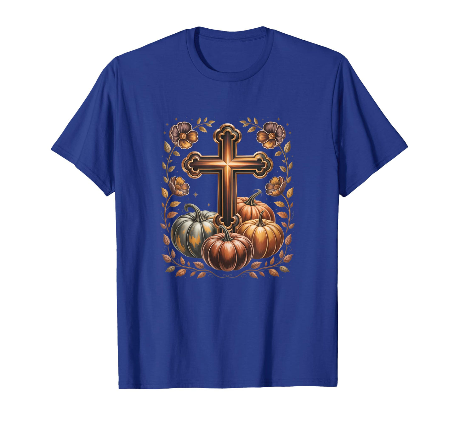 Boho Floral Pumpkin Cross Fall Jesus Christian Faith Autumn T-Shirt