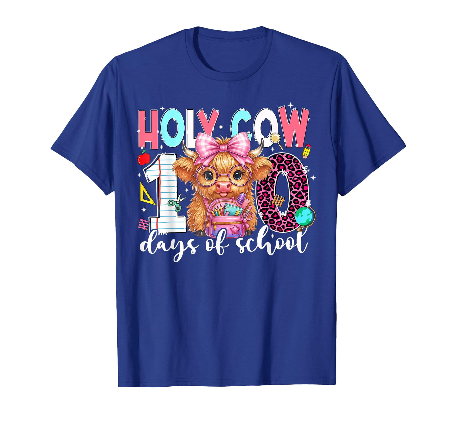 Funny Holy Cow 100 Days of School Teachers Coquette Leopard T-Shirt