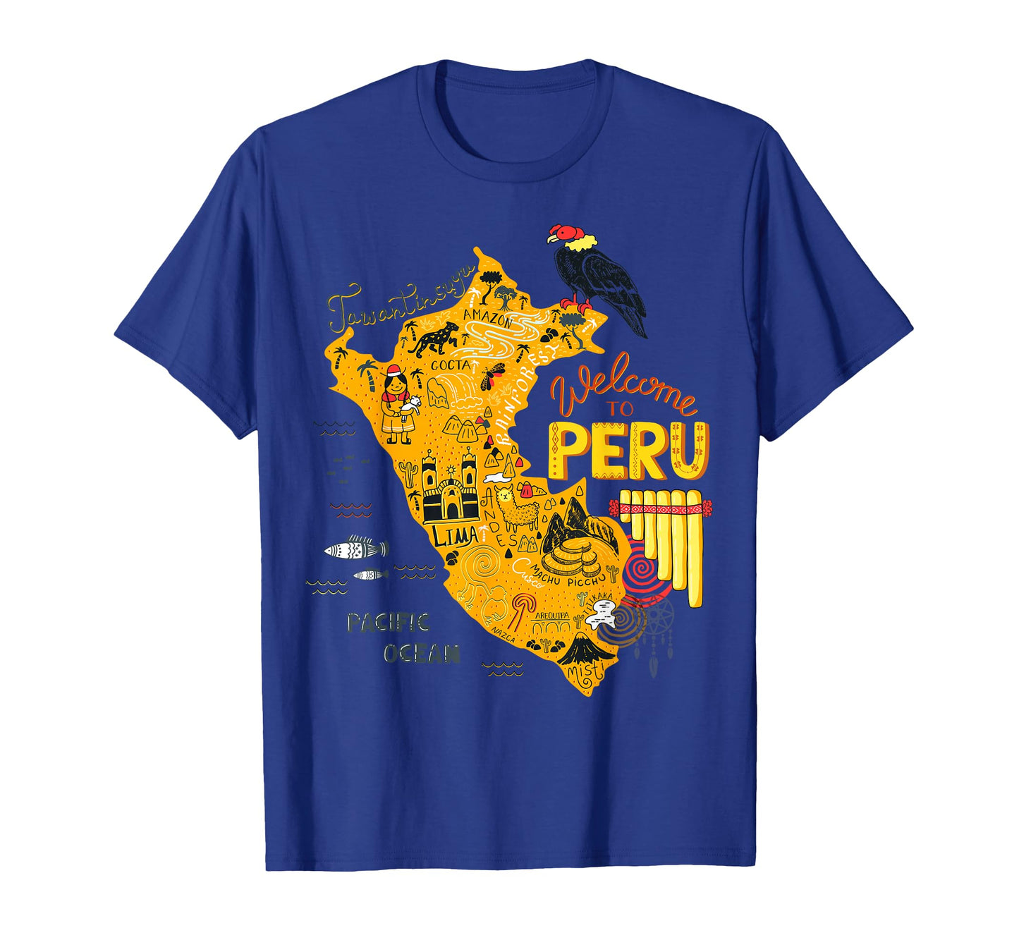 Travel Peru Map Lima Machu Picchu Cusco Family Vacation Tee T-Shirt