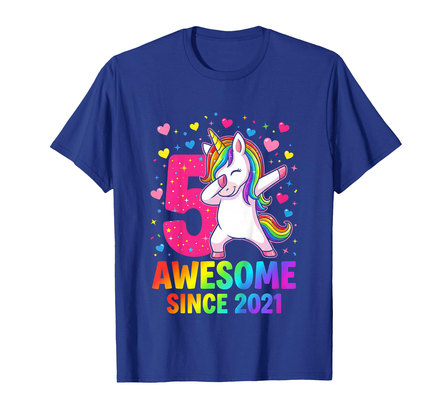 Kids 5th Birthday Girl Unicorn Shirt Awesome Since 2021 Unicorn T-Shirt