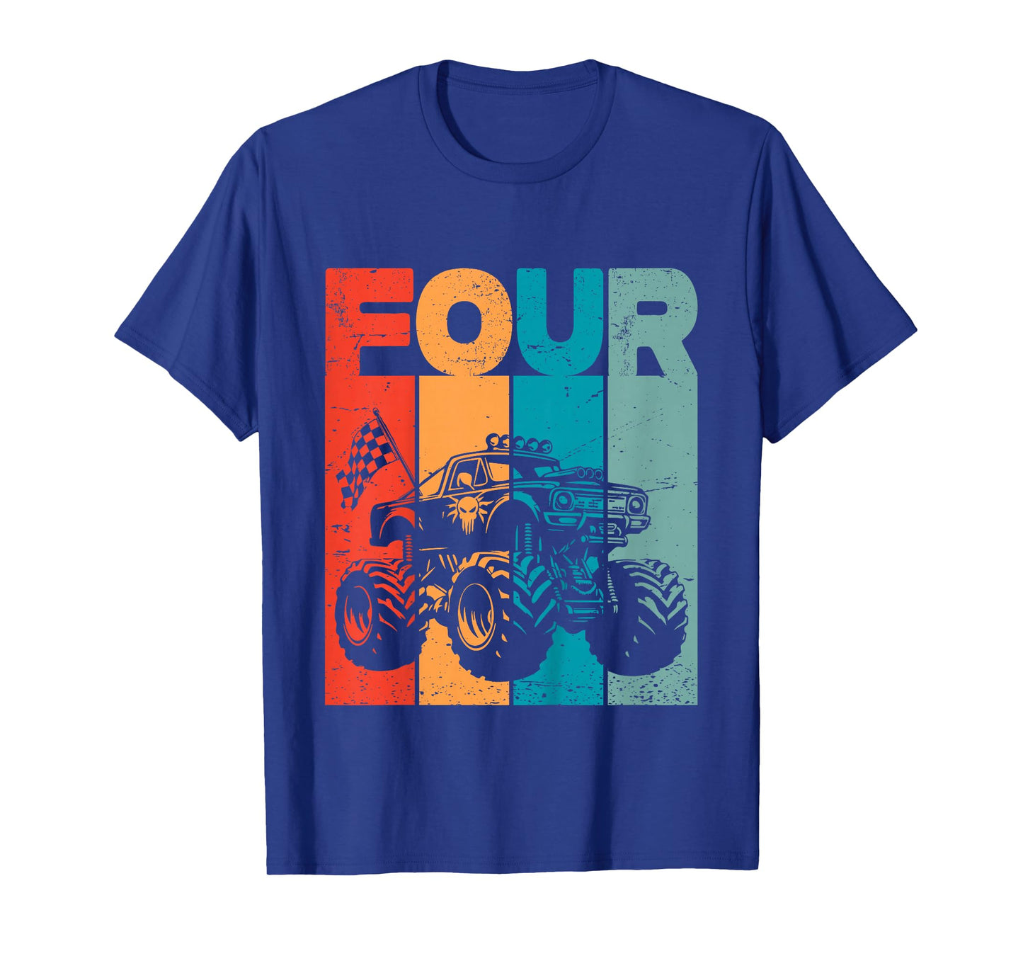 Kids 4th Birthday Monster Truck Four Retro 4 Years Old Bday Boys T-Shirt