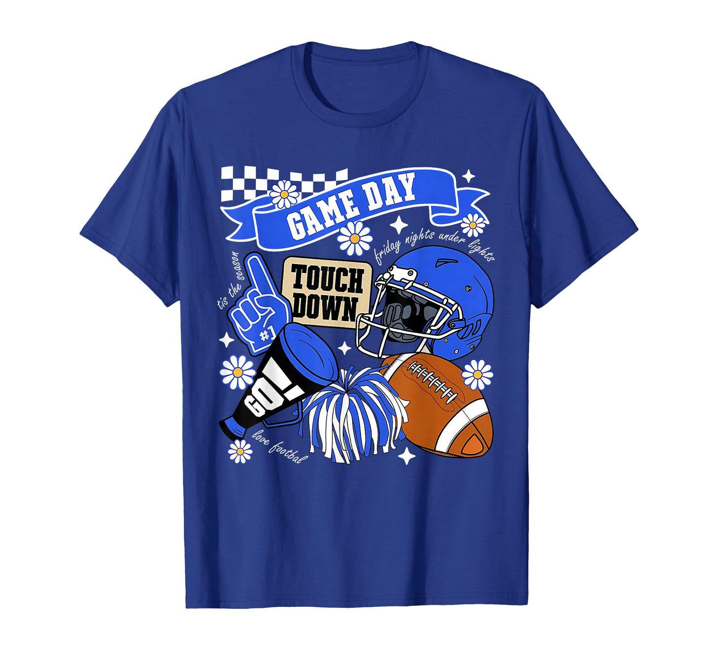 Blue Game Day Touchdown Football Lover Women Mom Men Kids T-Shirt