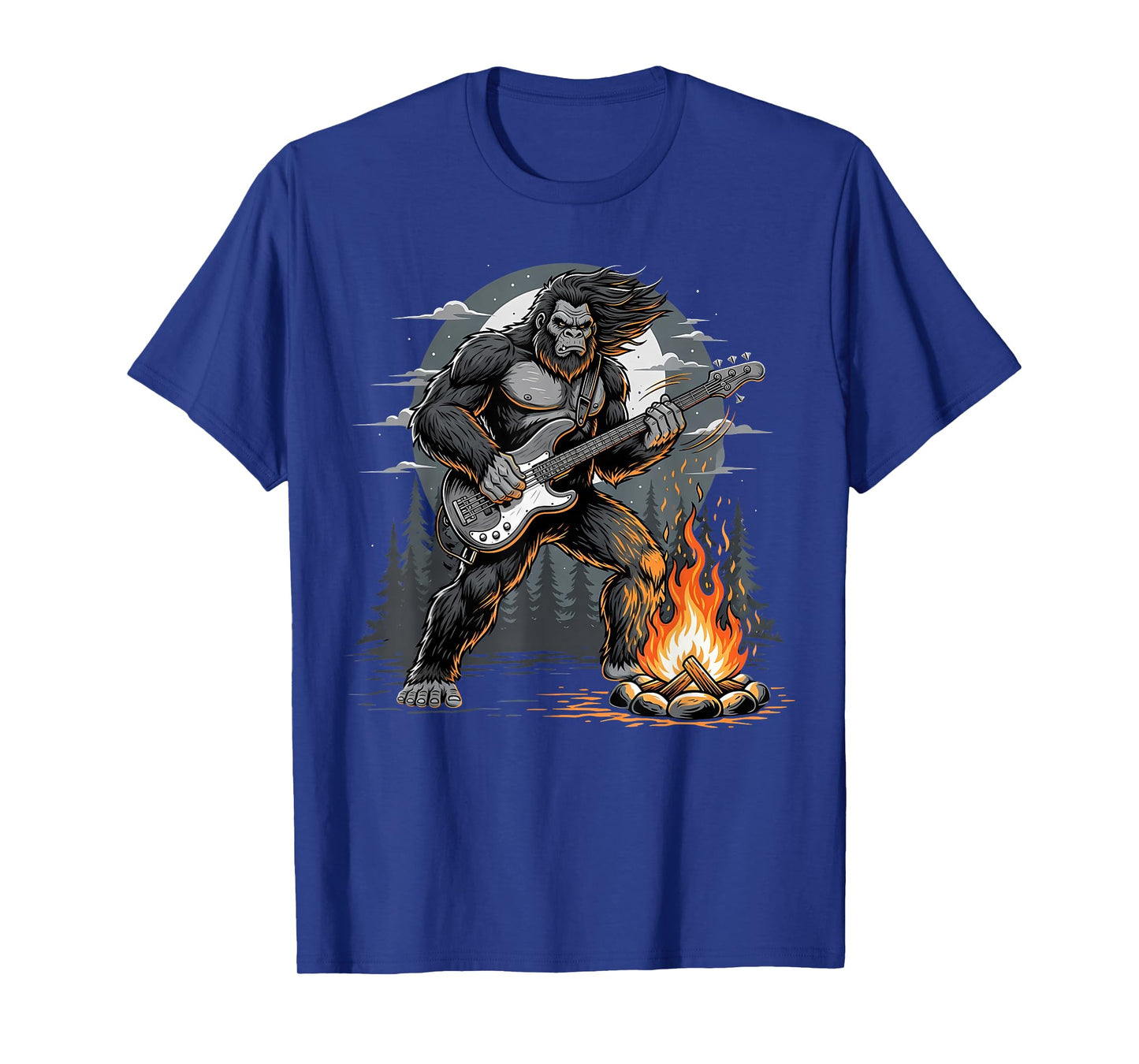 Cool Bigfoot Playing Bass Guitar, Sasquatch Big Foot Rock T-Shirt