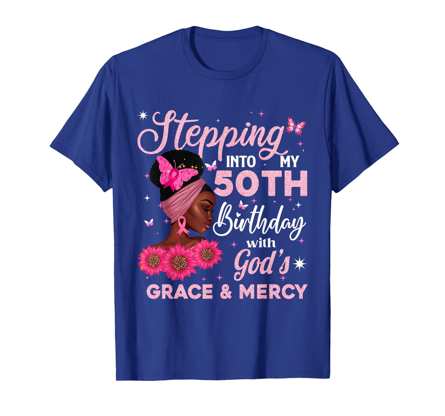 Retro 50th Bday Woman Breast Cancer Butterfly 50 Years Old T-Shirt