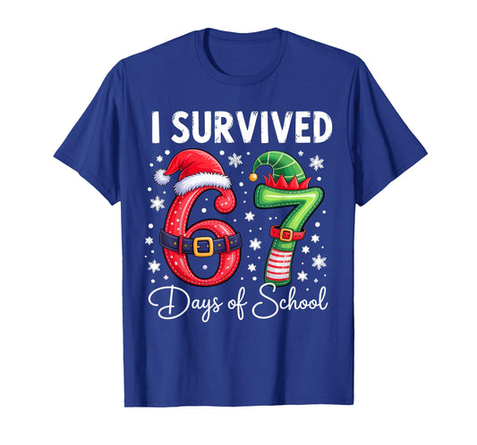 I Survived 67 Days of School Christmas Candy Cane Six Seven T-Shirt