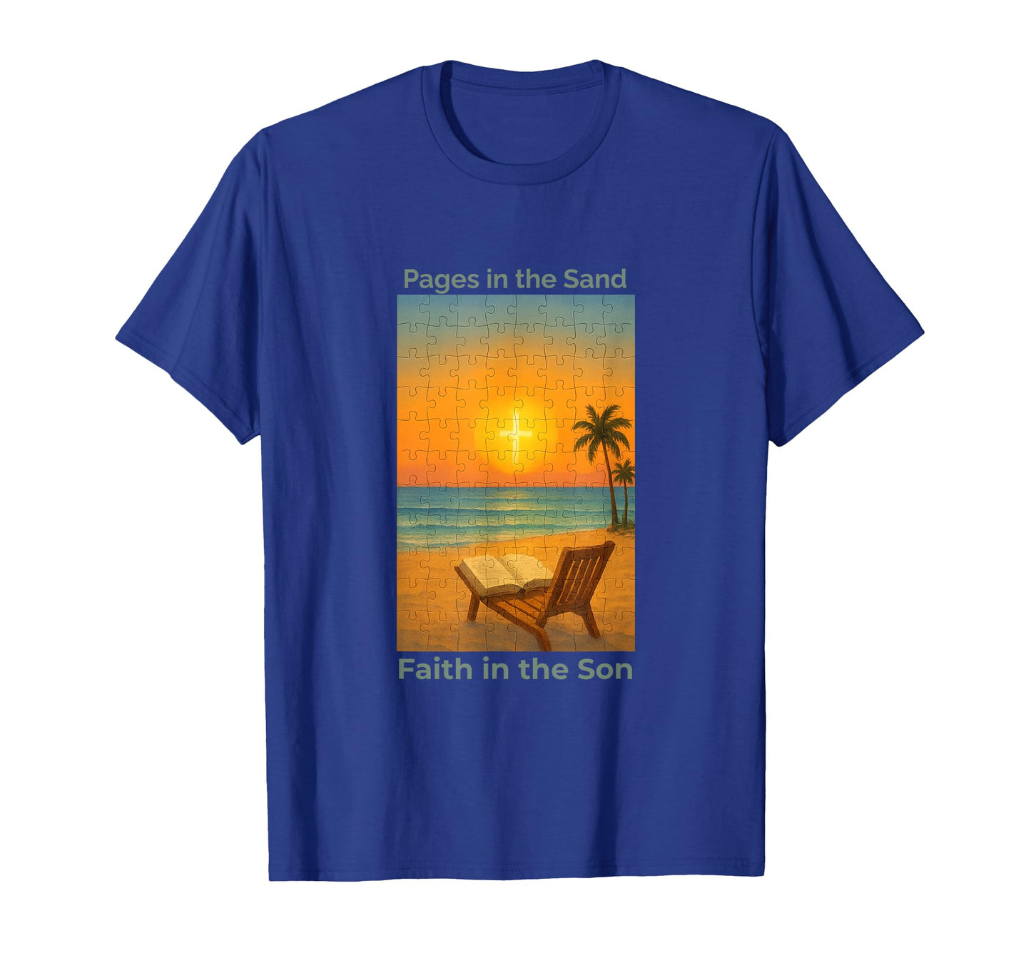 Pages in The Sand Faith Beach Son/Sunrise Puzzle T-Shirt