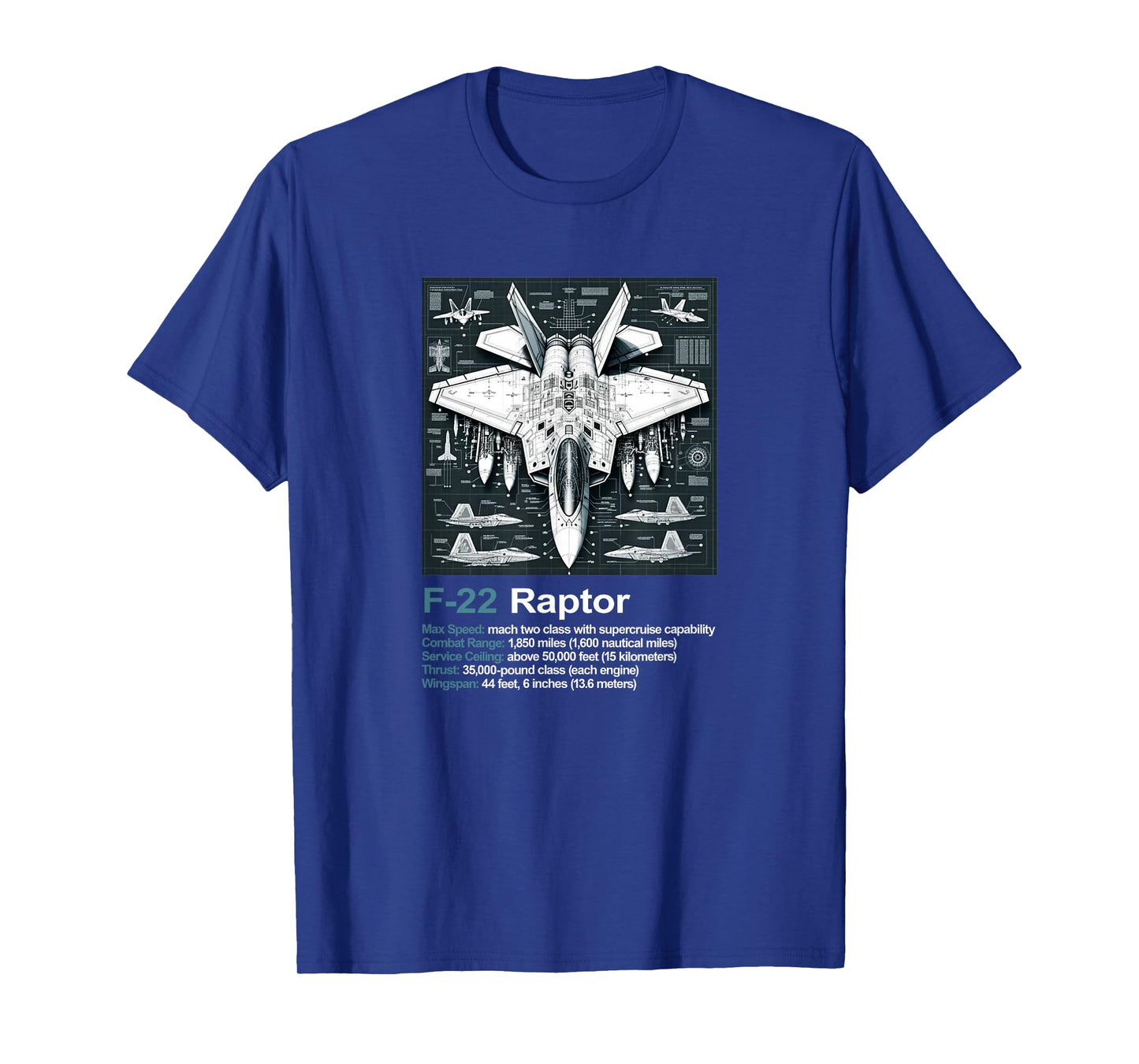 F-22 Blueprint Technical Schematic - Aviation Art Graphic T-Shirt