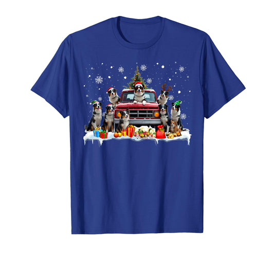 Border Collie Dog Red Truck Christmas Tree Santa Ugly Xmas T-Shirt