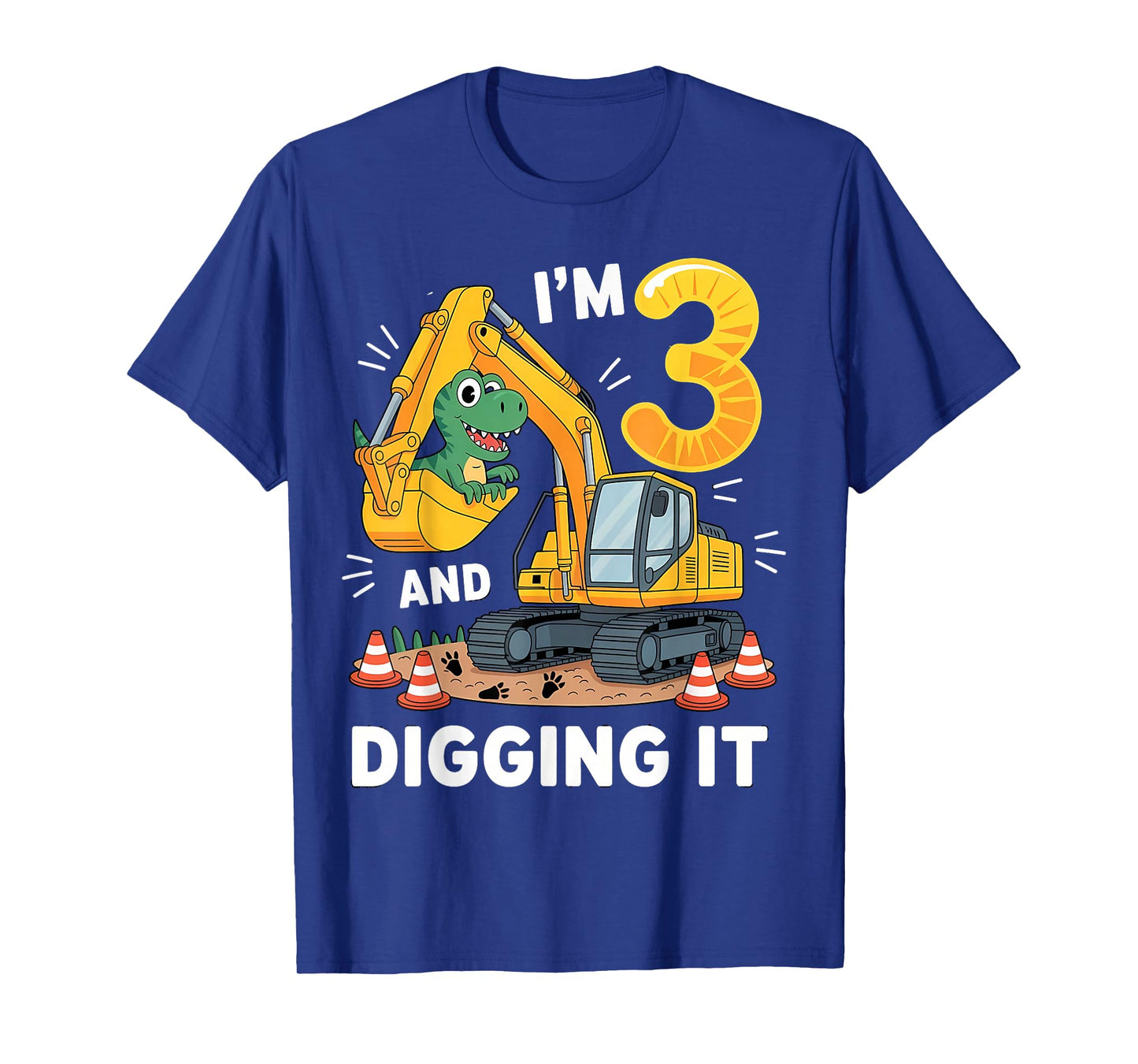 Three 3yr 3rd Birthday Construction Dinosaur Boy 3 Years Old T-Shirt