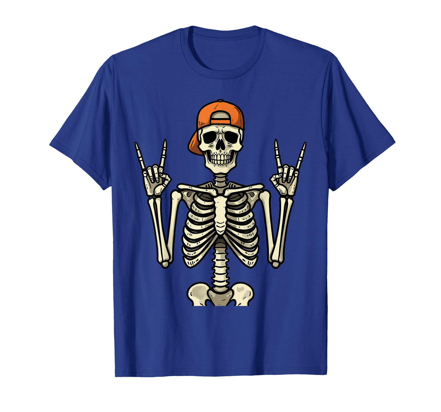 Rocker Skeleton Halloween Baseball Cap Cool Rock Hand Sign T-Shirt