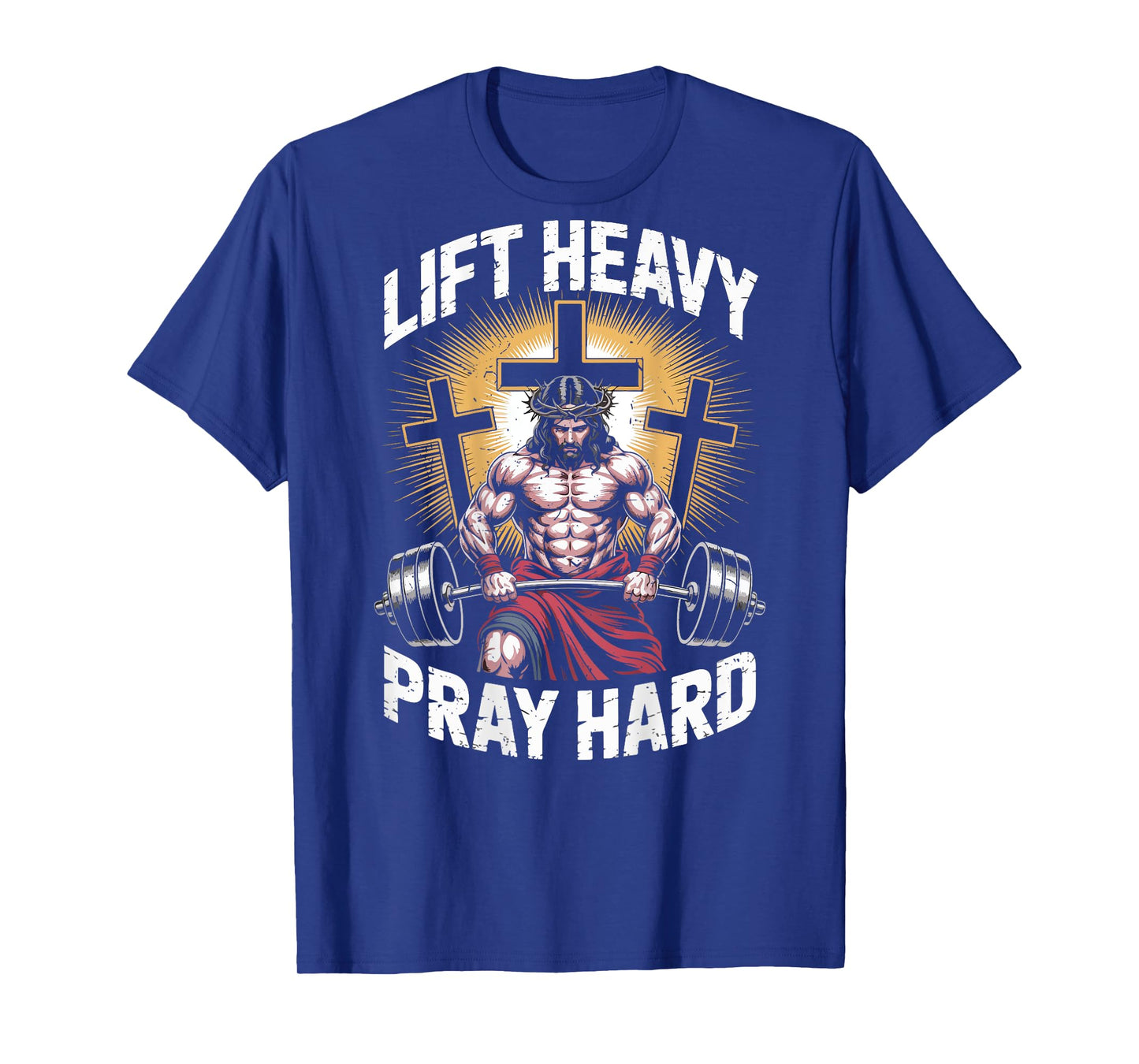 Men's Christian Workout Lift Heavy Pray Hard Funny Jesus Gym T-Shirt