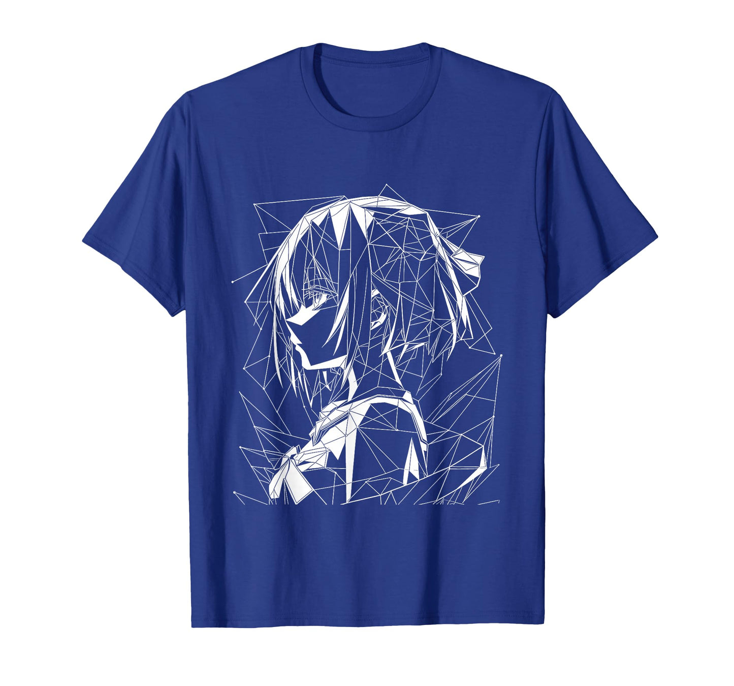 Anime Girl Geometrical Line Art Black and White Silhouette T-Shirt