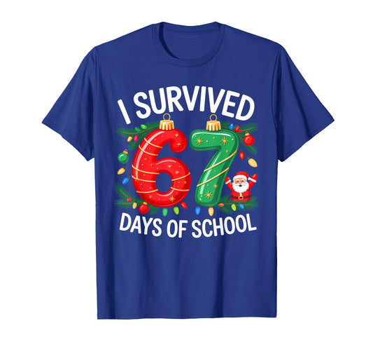 I Survived 67 Days of School Christmas Candy Cane Six Seven T-Shirt