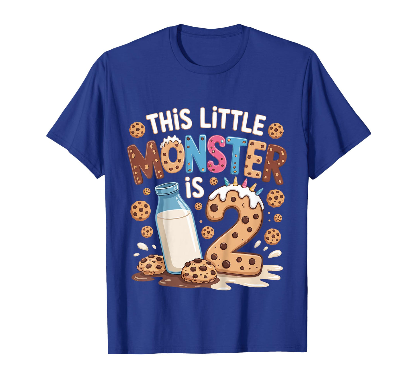 Kids This Little Monster Is 2 Birthday Milk 2nd Bday Boy Girl T-Shirt