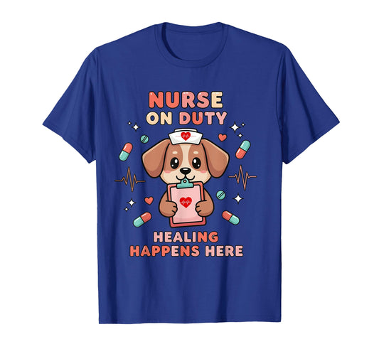 Nurse On Duty Funny Dog Lover RN Pet Nurse Humor Medical T-Shirt