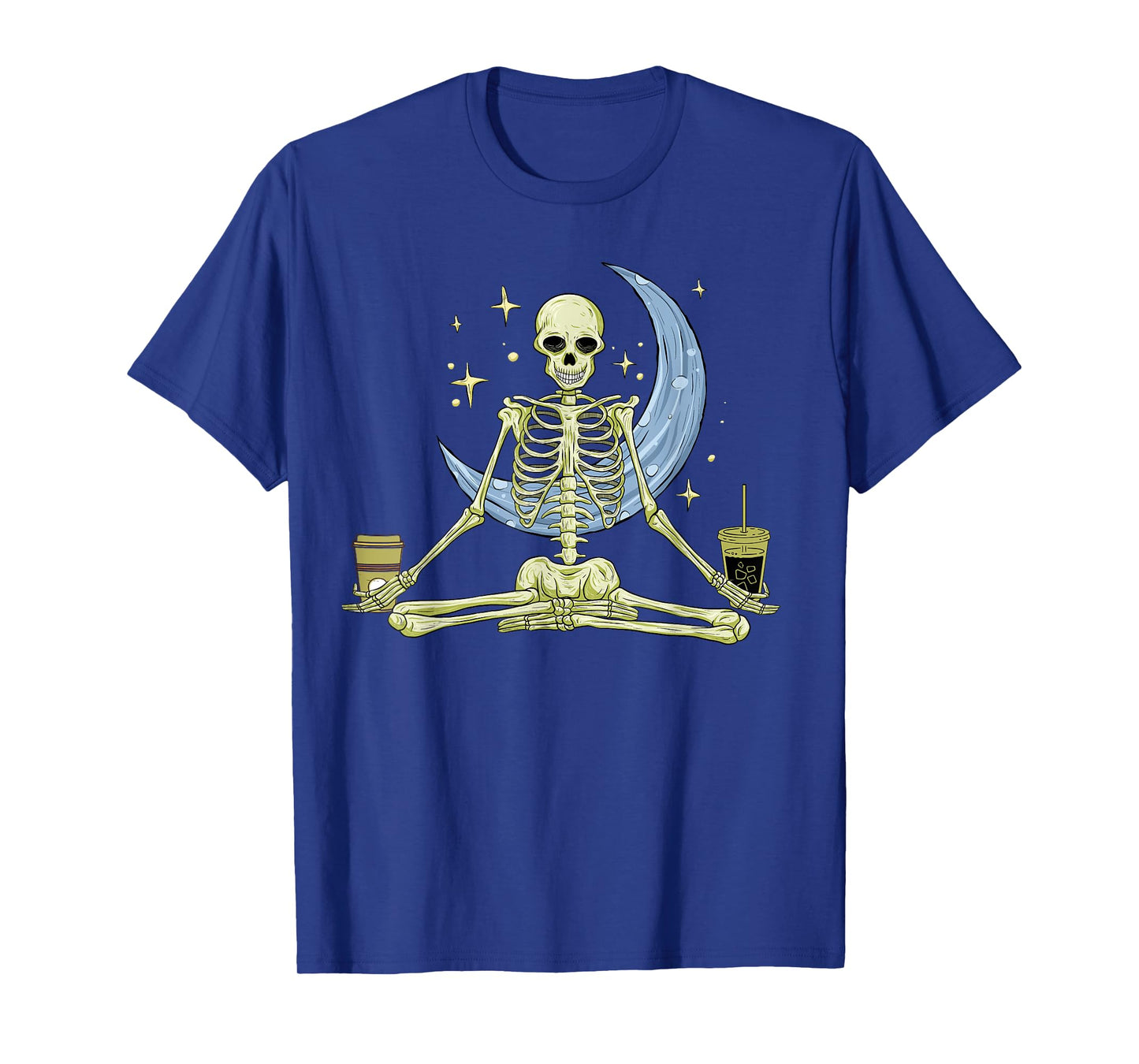 Skeleton Doing Yoga And Drinking Coffee Funny Meditation T-Shirt