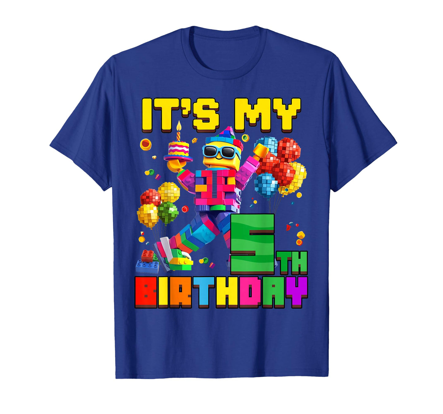 Its My 5th Fifth Birthday Building Brick 5 Years Old Boys T-Shirt