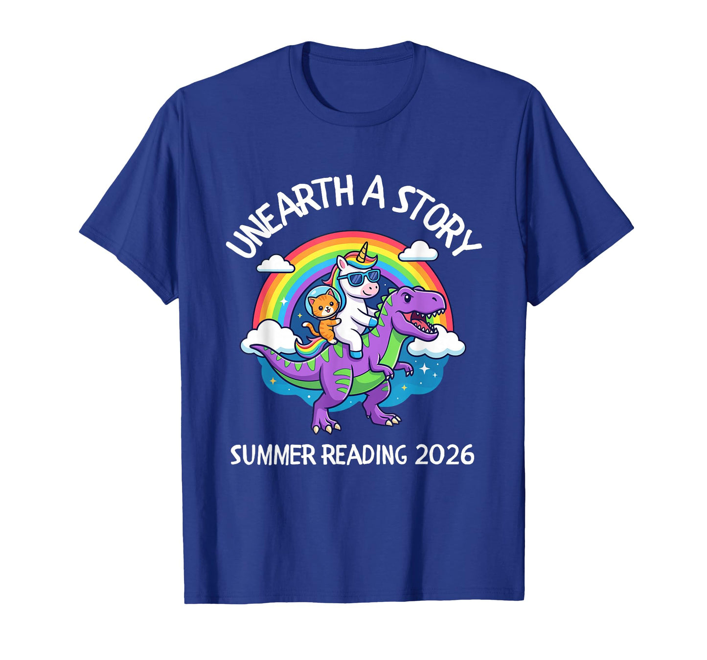 Unearth a Story 2026 Summer Reading Program Dinosaur Unicorn T-Shirt