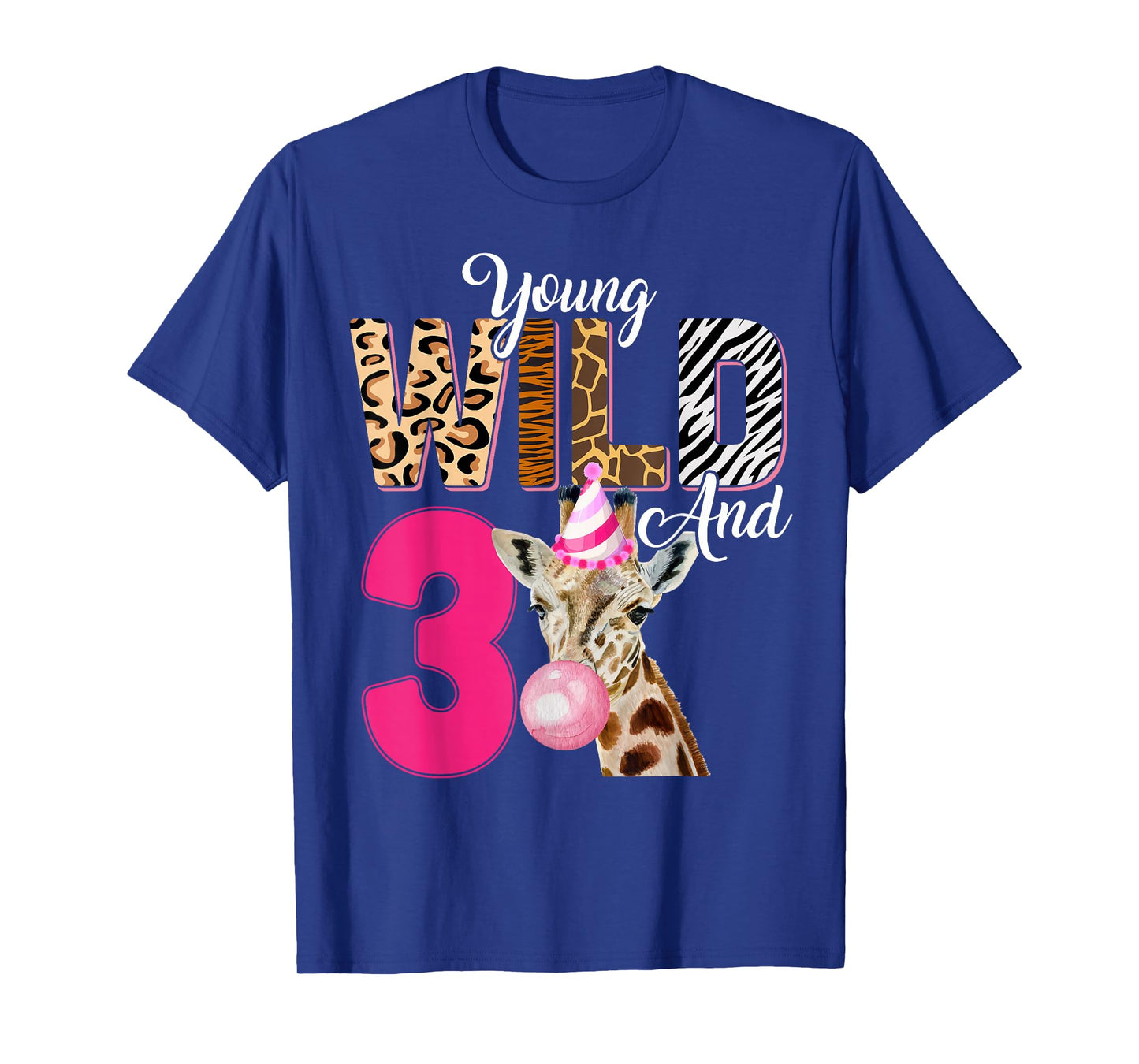 Kids 3rd Birthday Young Wild and Three 3 Year Old Giraffe T-Shirt
