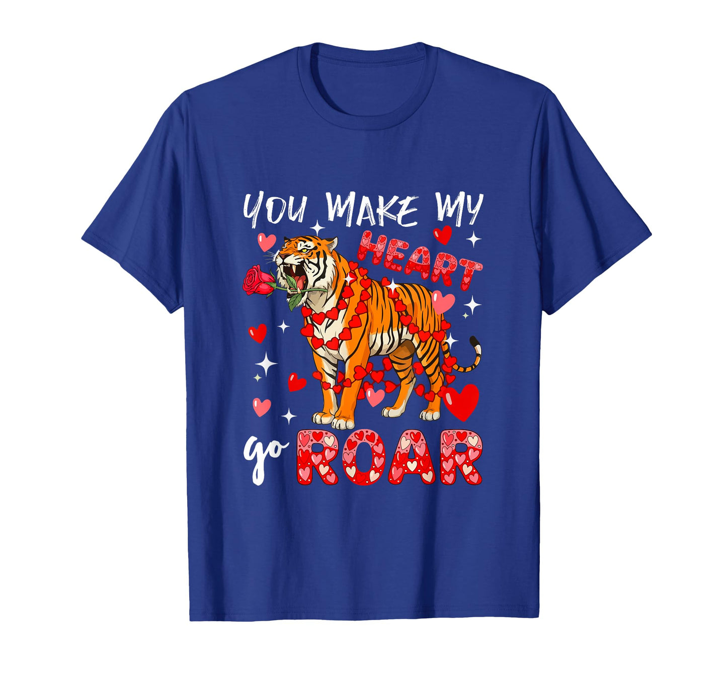 Make Heart Go Valentine's Day Cute Tiger Sound Floral Rose T-Shirt