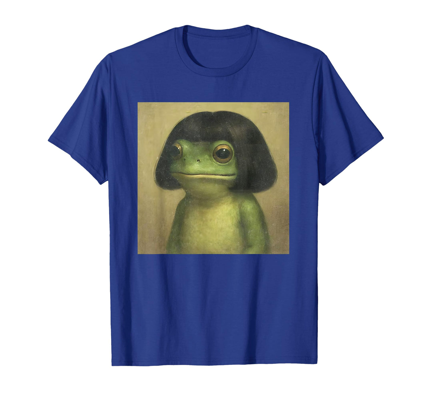 Vintage Funny Frog with Straight Bob Haircut Portrait Design T-Shirt