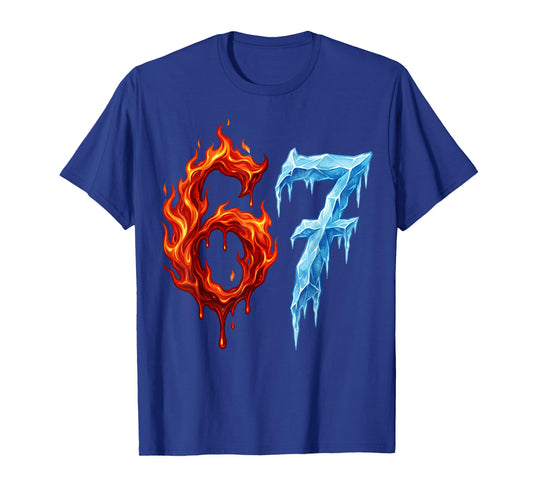 67 Six Seven 6-7 Flaming Ice Funny Teen Kids Meme T-Shirt