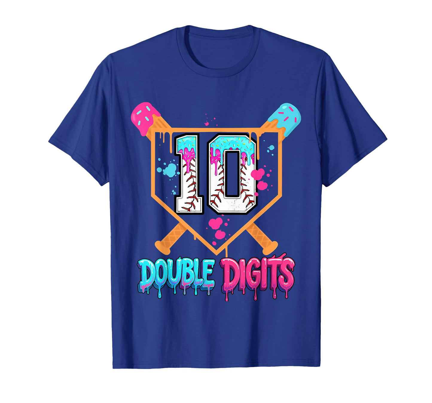 Baseball Drip 10th Birthday Boy Double Digits Ice Cream Drip T-Shirt