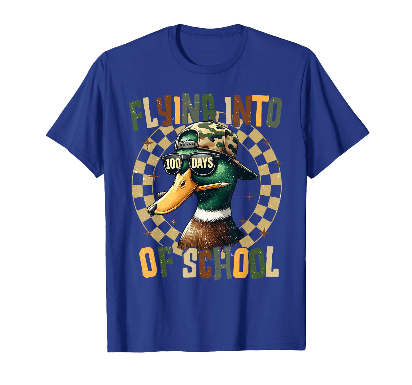 Flyin Into 100 Days of School Duck Hunting Camo Cap Men Boy T-Shirt