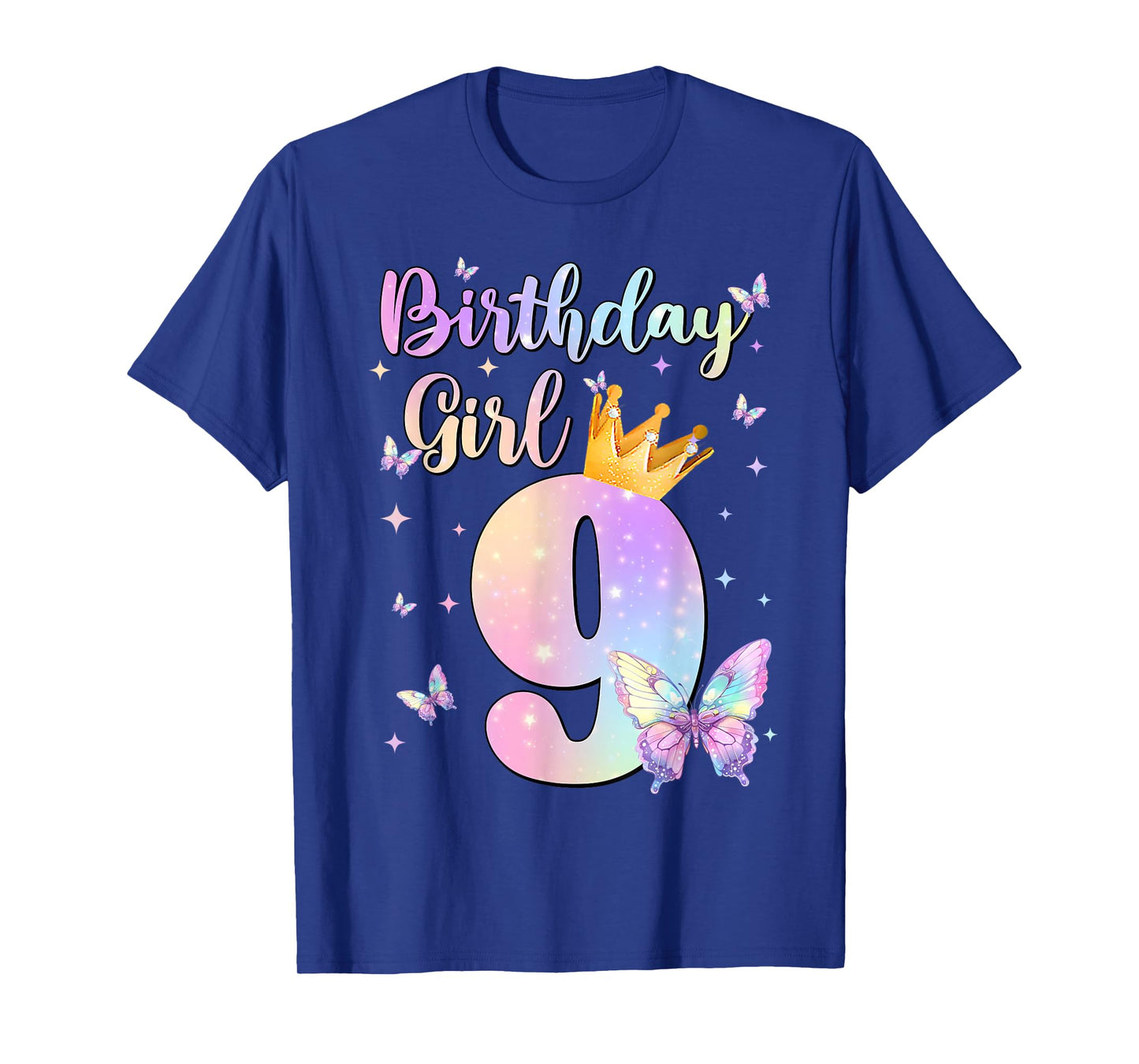Birthday Girl 9 Year Old Butterfly Theme Party 9th Bday Kids T-Shirt