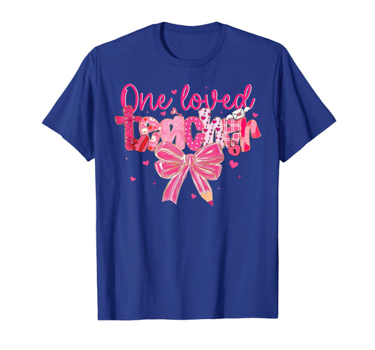 Retro Valentine Teacher One Loved Teacher Coquette Bow T-Shirt