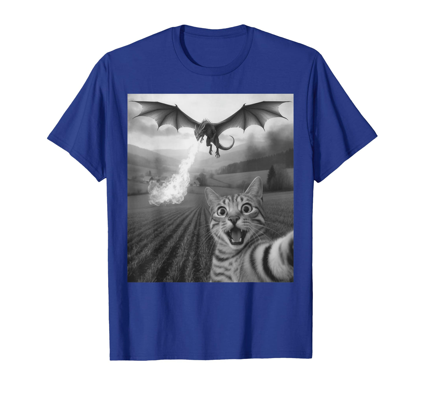 Funny Cat Selfie with Dragon Kawaii Fantasy Creature Art T-Shirt