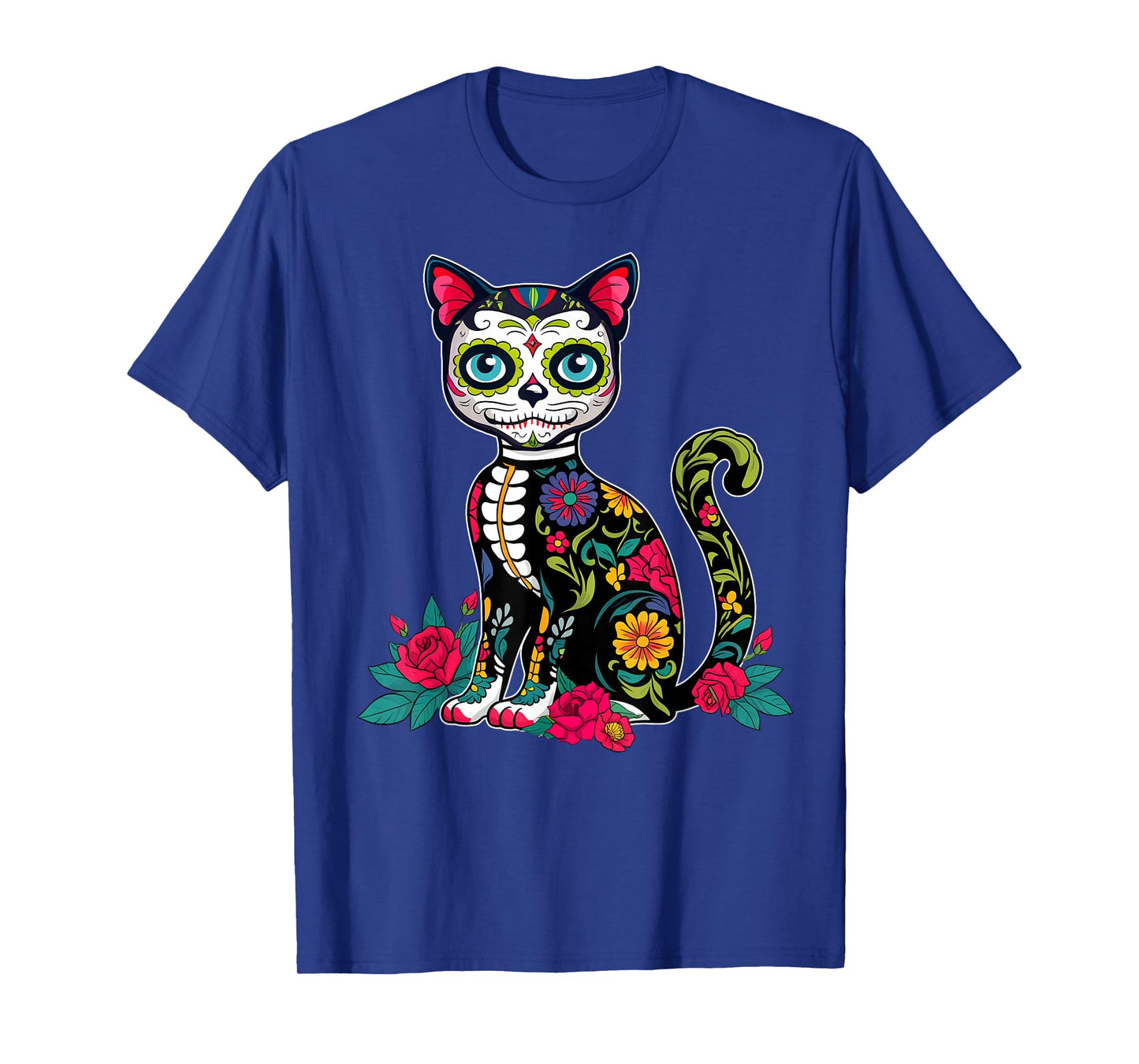 Sugar Skull Cat Dia De Muertos Day Of Dead Halloween Mexican T-Shirt
