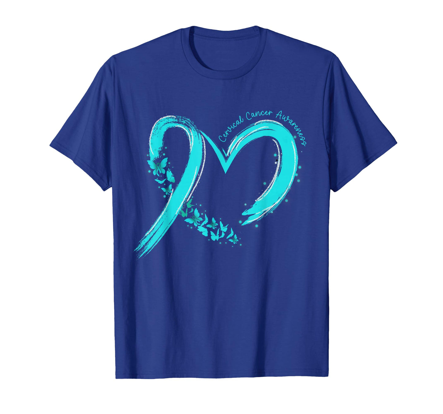 Cervical Cancer Awareness Heart Ribbon Teal Family Support T-Shirt