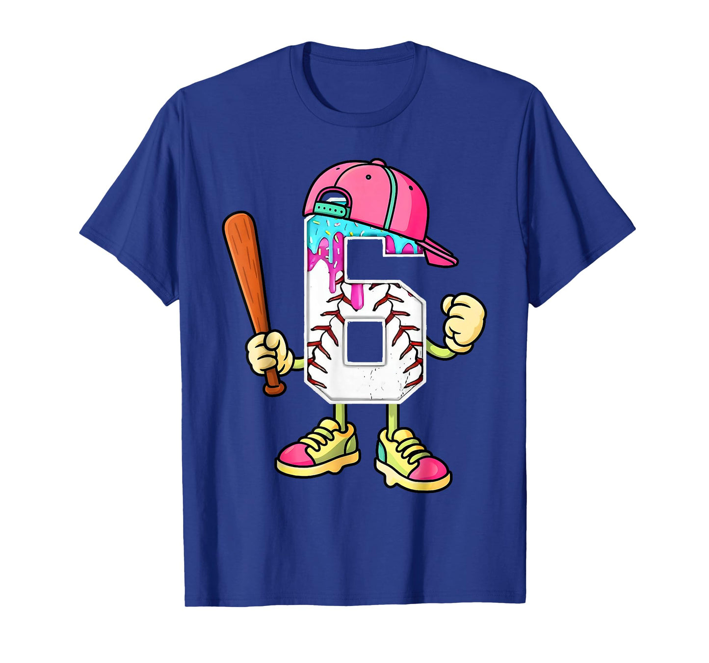 Baseball 6th Birthday Boy Ice Cream Drip 6 Year Old Birthday T-Shirt