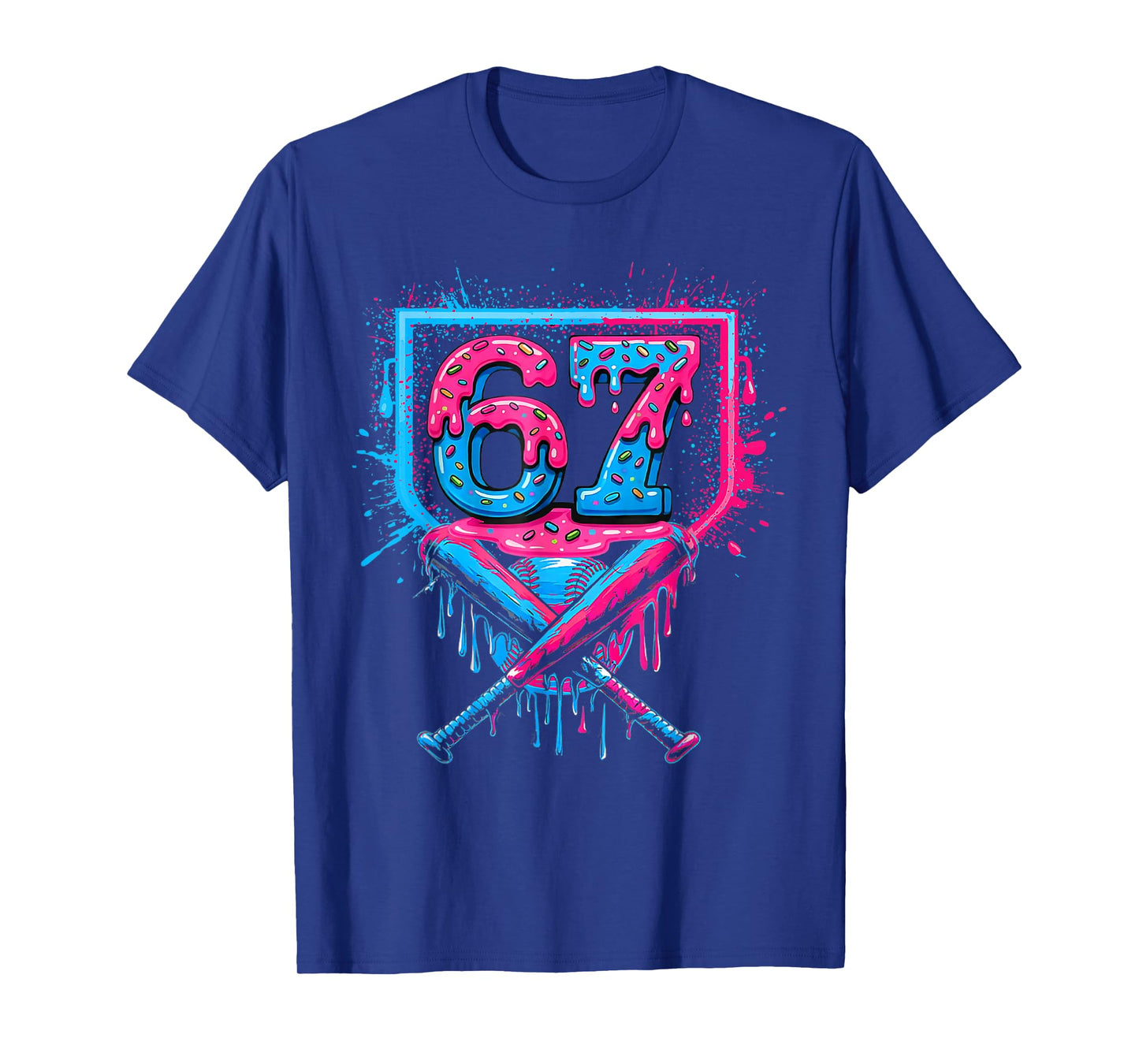 Baseball Ice Cream Drip Number 67 Player 67th Birthday T-Shirt
