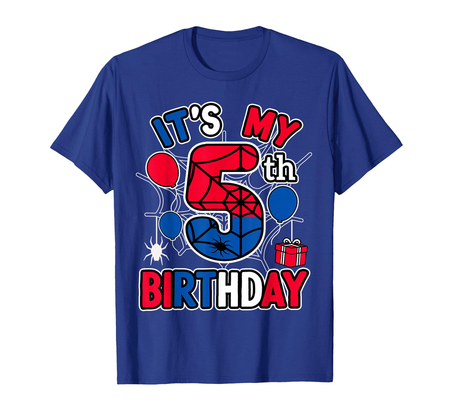 5th Birthday Present Boy Spider Web Theme Party 5 Year Old T-Shirt