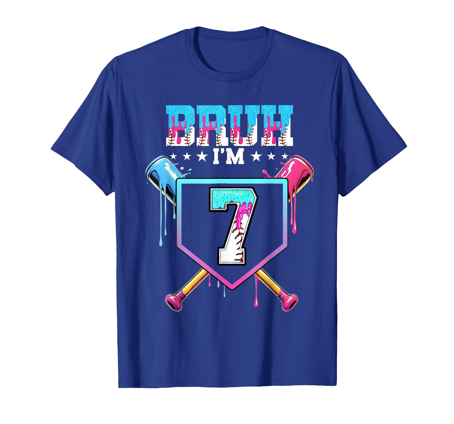 Bruh 7th Birthday Boy Baseball Ice Cream Drip 7 Year Old Boy T-Shirt