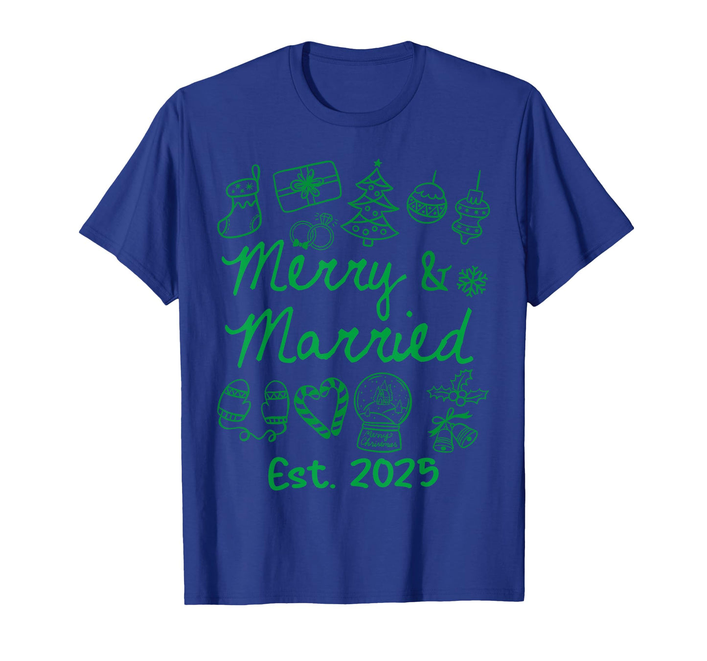 Merry and Married Est 2025 Christmas Couples Matching Group T-Shirt