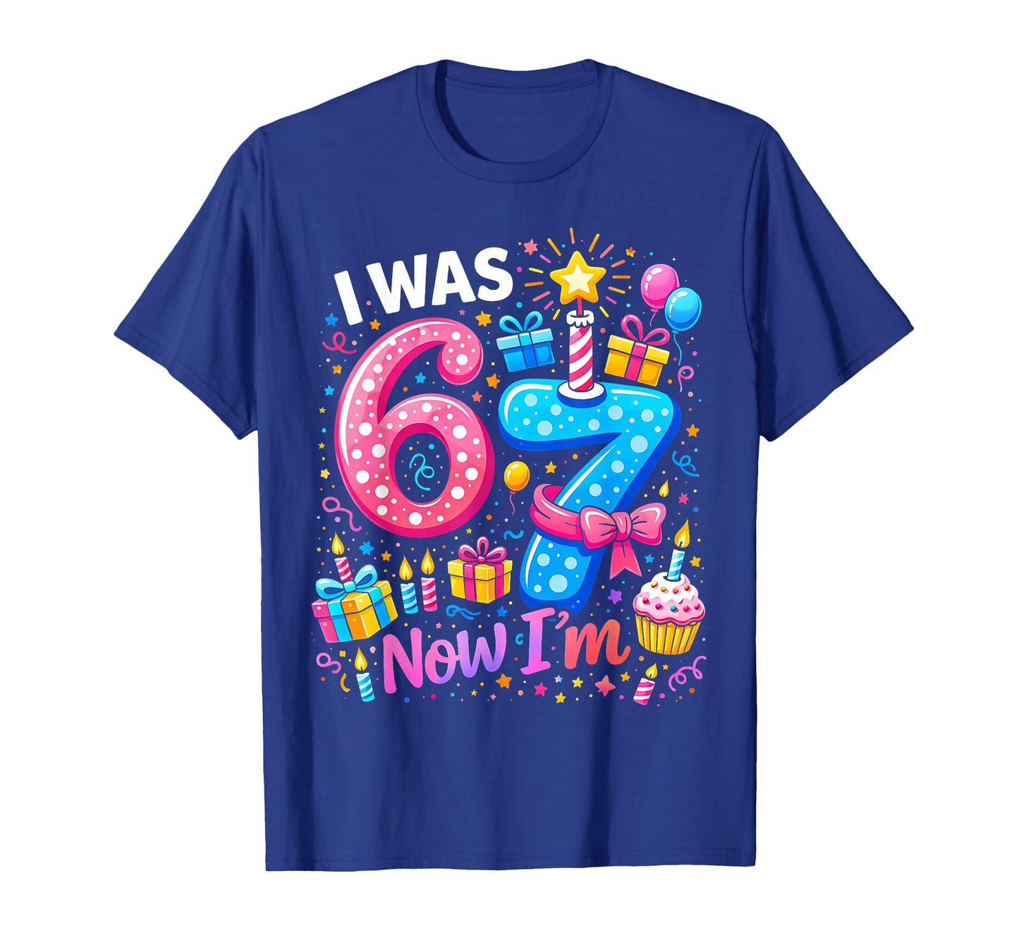 7th Birthday Girl I was 6 Now I'm 7 Years Old Girls Birthday T-Shirt