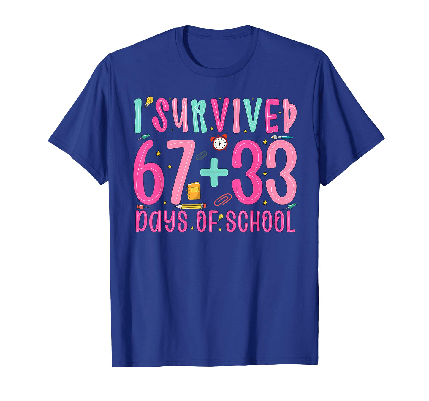 I Survived 67+33 Days of School Teacher Boys Girls 100 Days T-Shirt