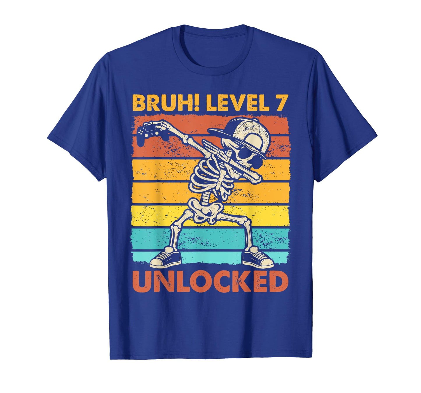 Bruh Level 7 Unlocked Skeleton Gamer 7th Birthday Boy Kids T-Shirt