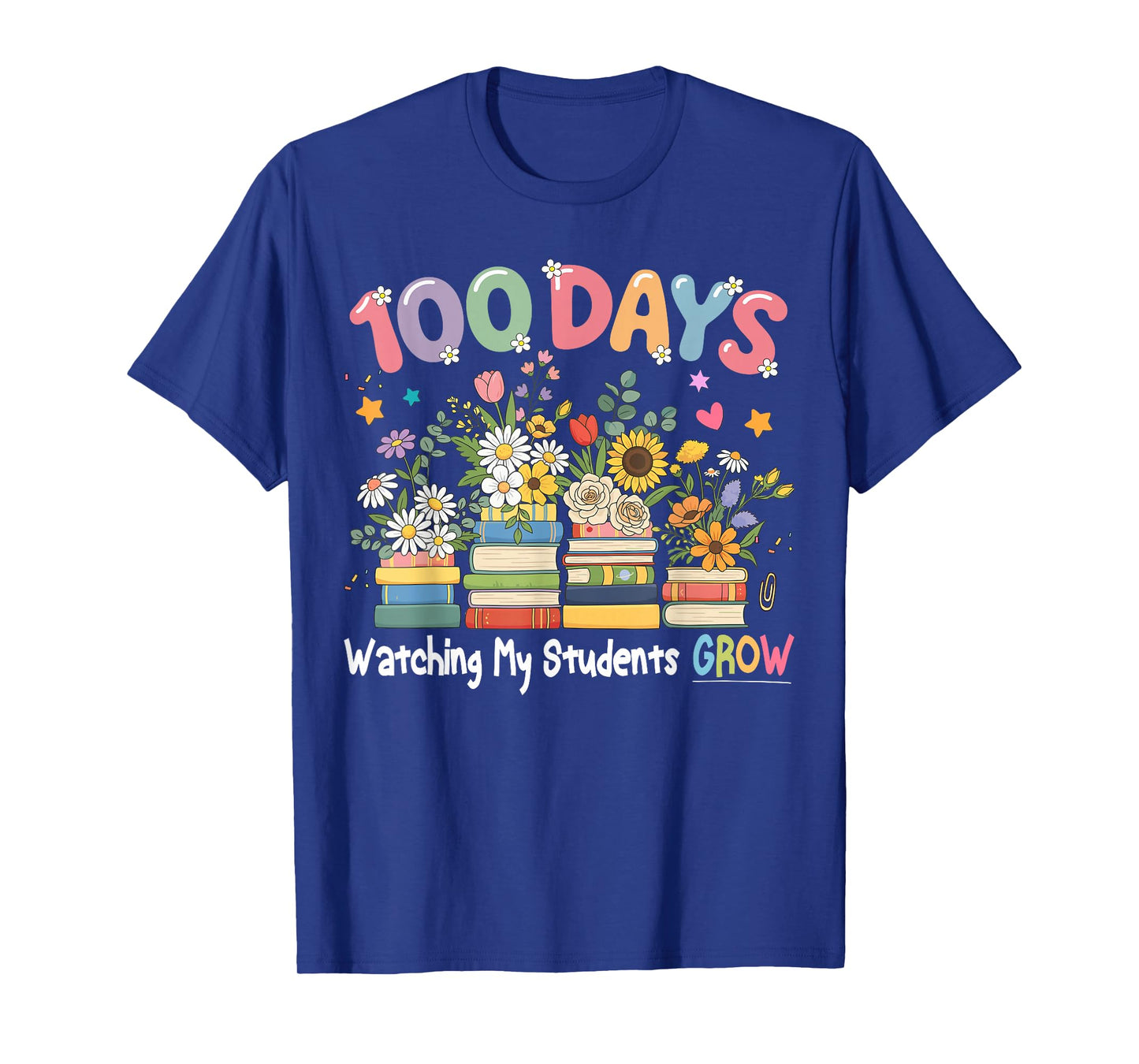 100th Day of School Teacher Women Floral Books T-Shirt