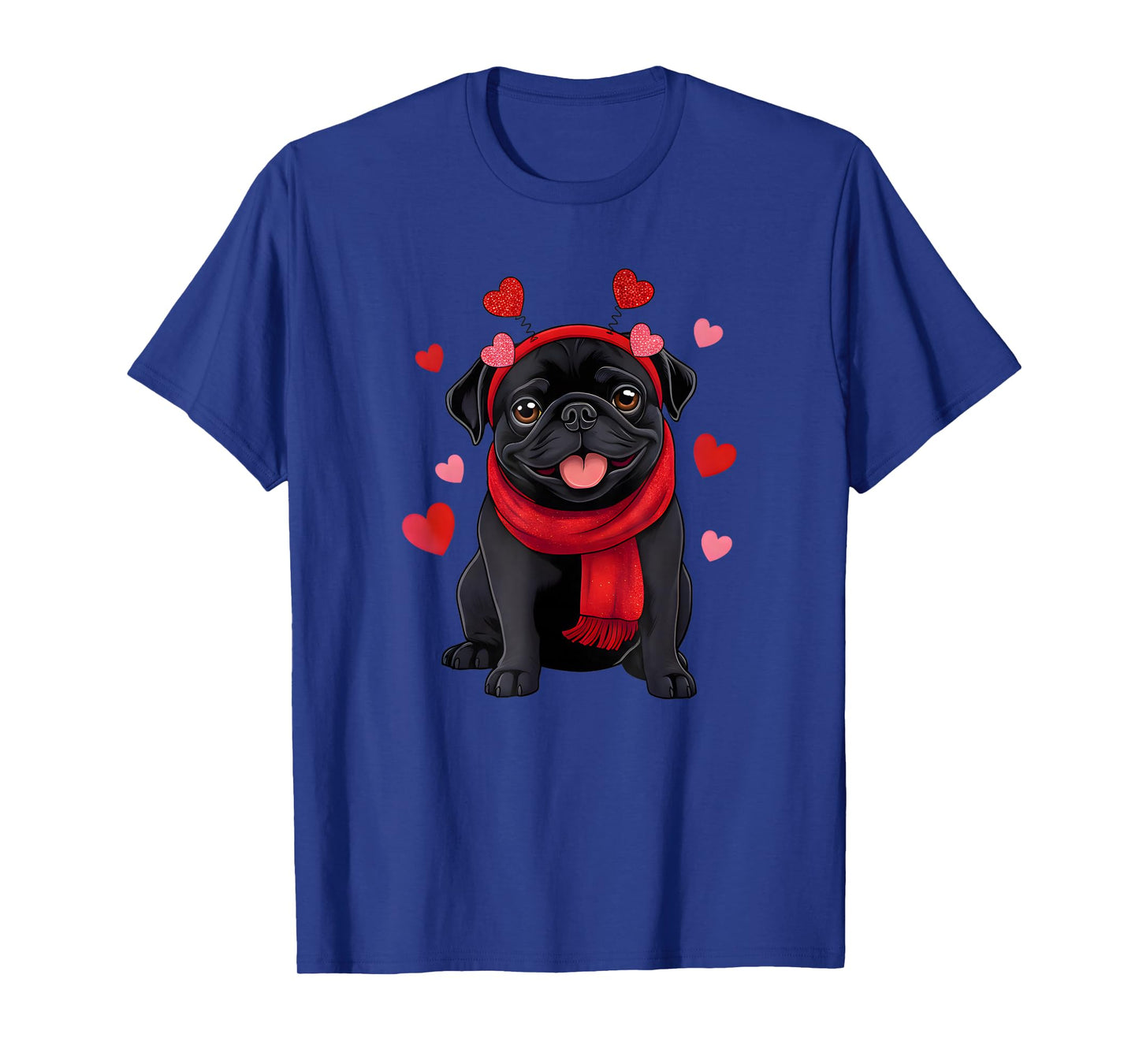 Black Pug Dog Valentine Hearts Pajama Men Women T-Shirt